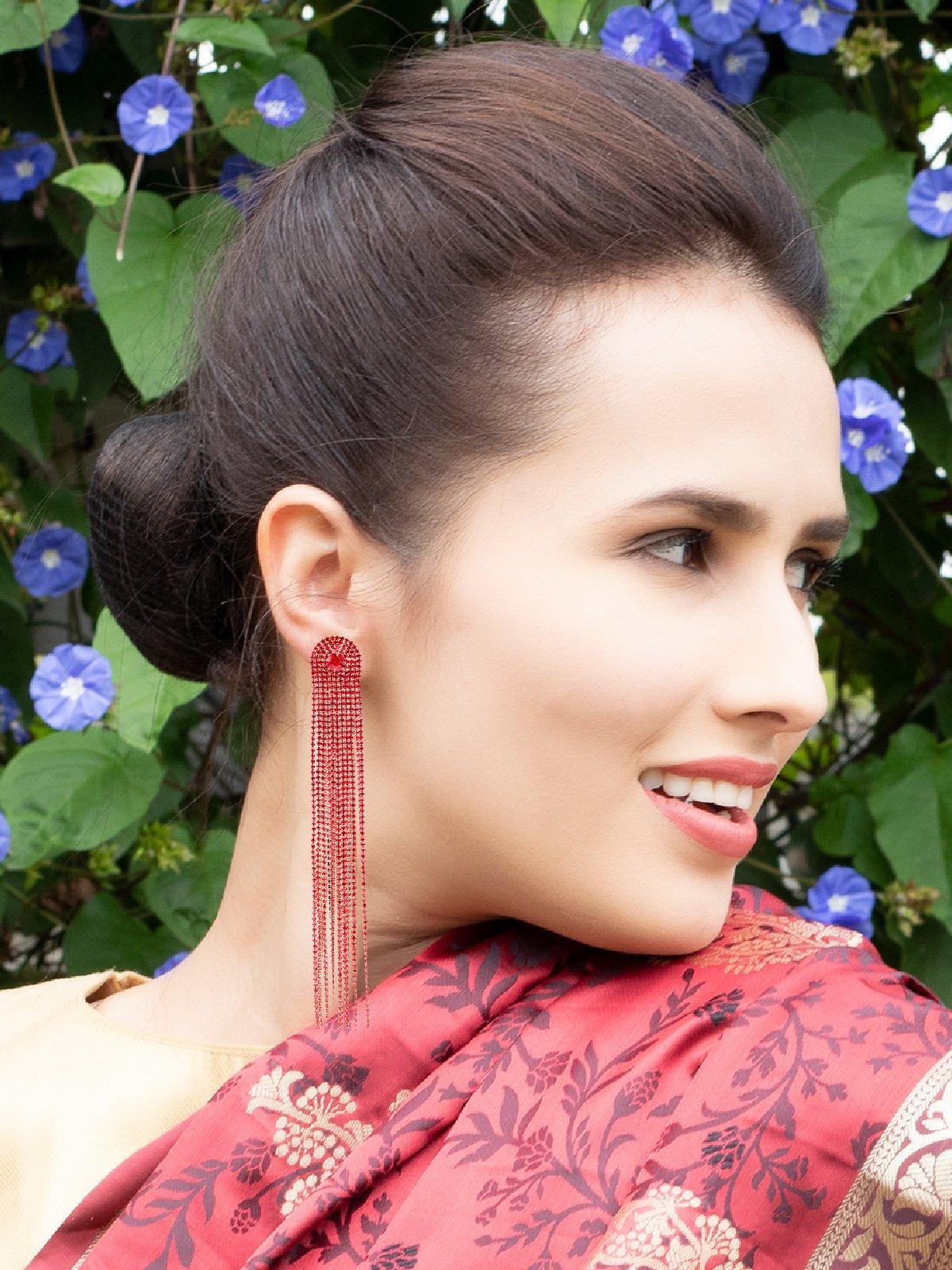 Buy Blueberry Red Tassel Detailing Drop Earring online