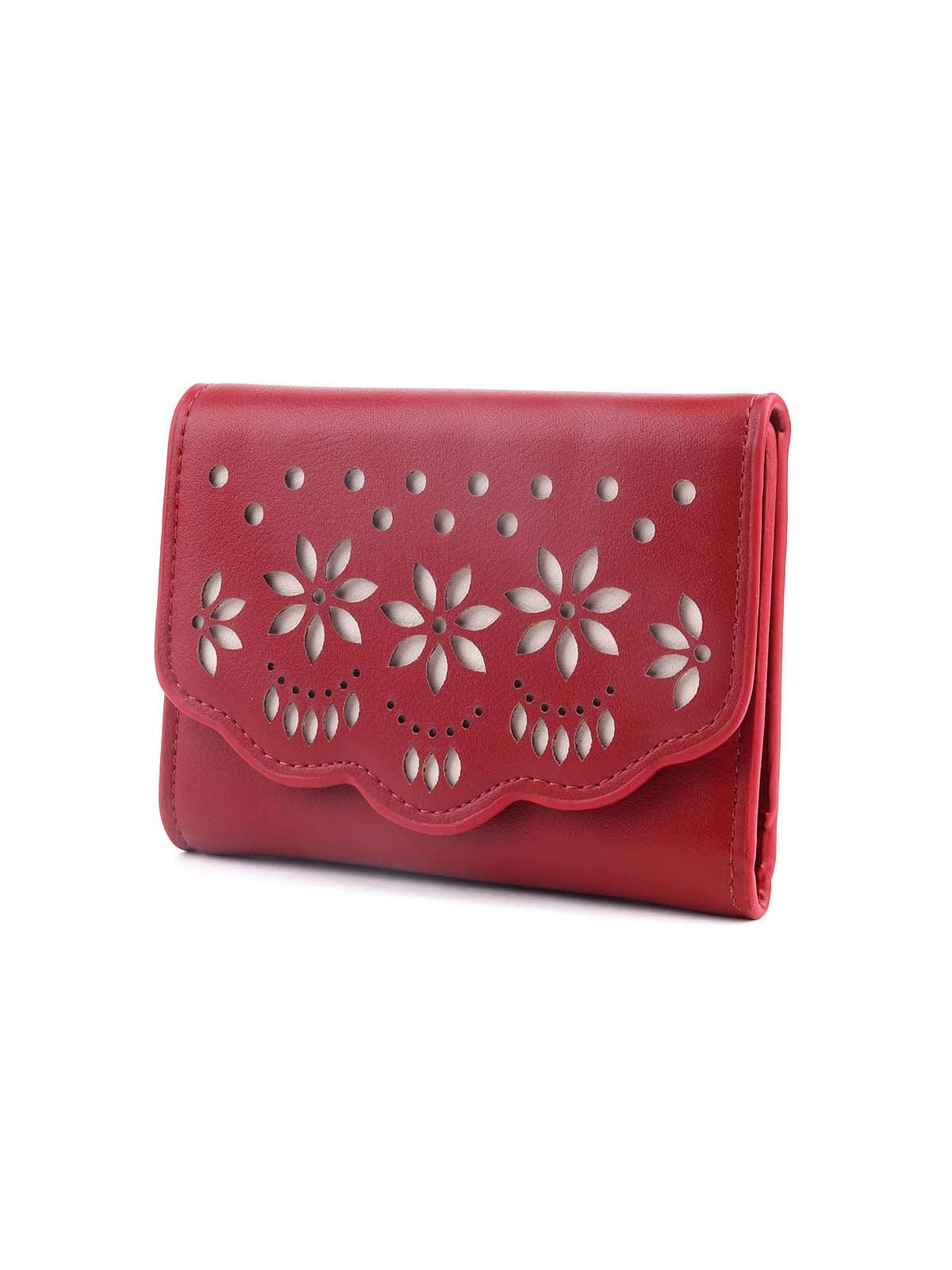 Red stunning floral textured wallet - Odette