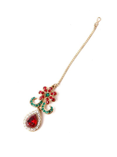 Red Traditional Embellished Necklace Set - Odette