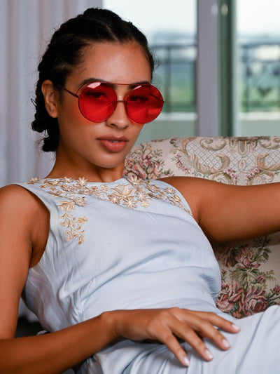 Retro red-tinted rounded frame sunglasses - Odette
