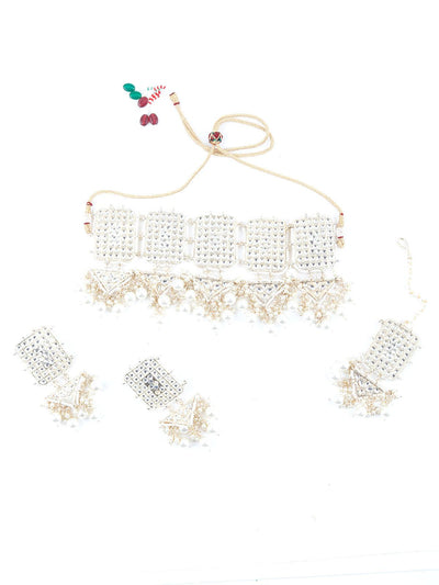 Roop White Kundan Style Choker Necklace Set - Odette