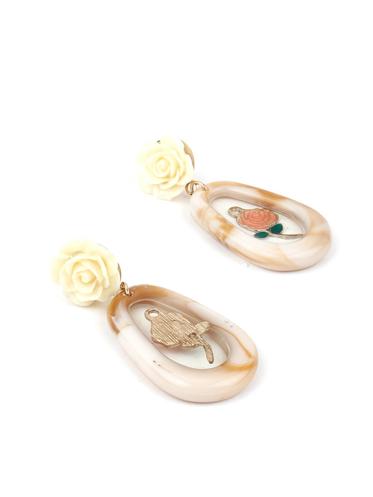 Rose Designed Oval Shaped Earring - Odette