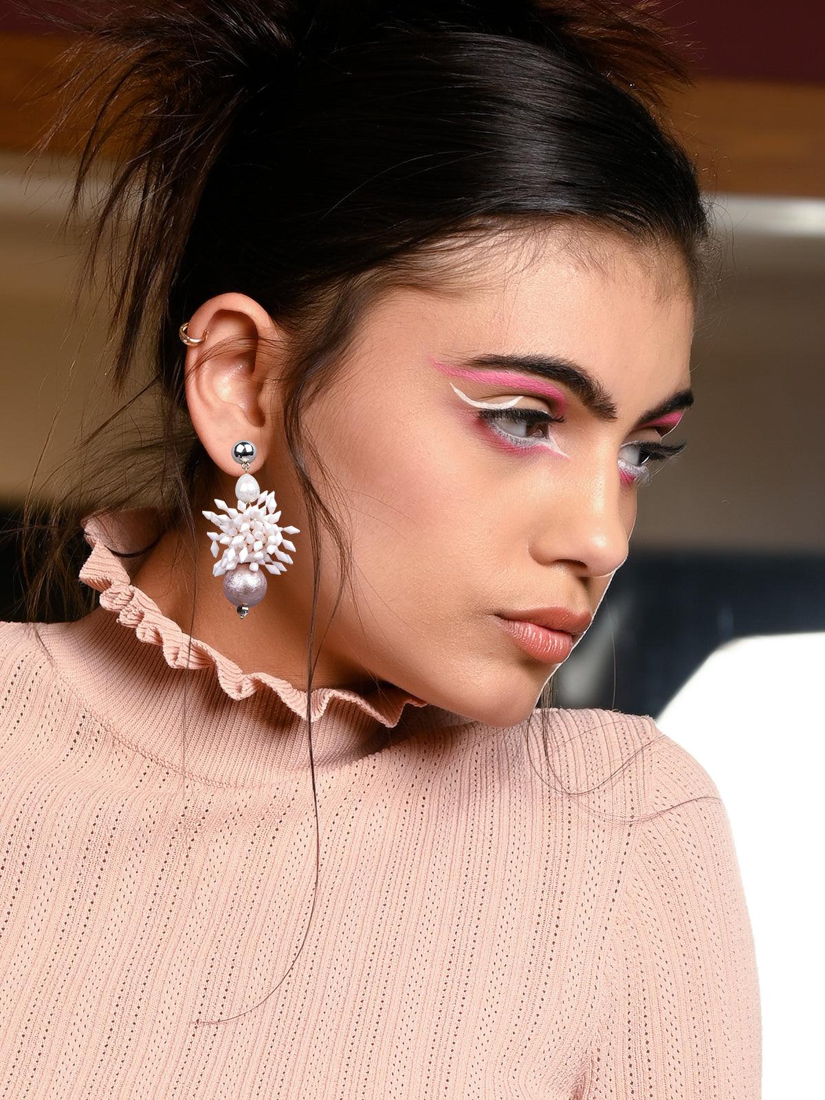 Rose gold and white statement earrings - Odette