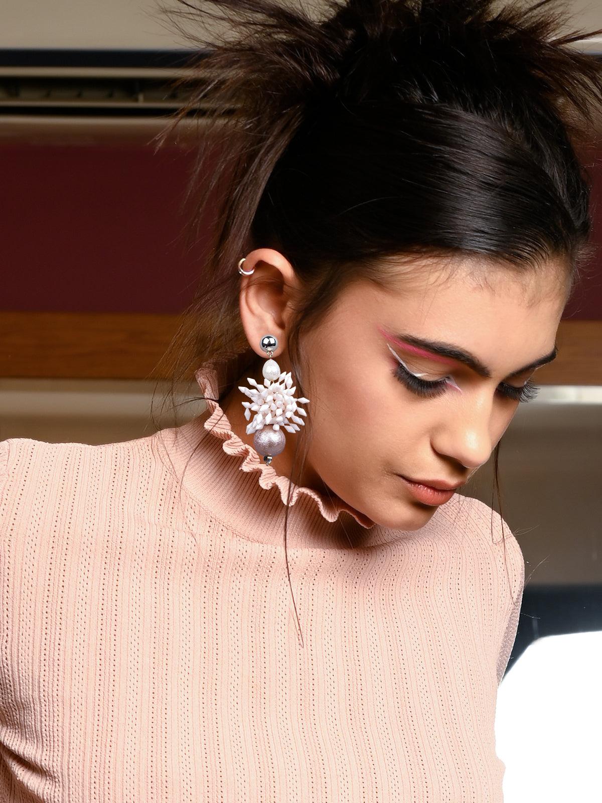 Rose gold and white statement earrings - Odette