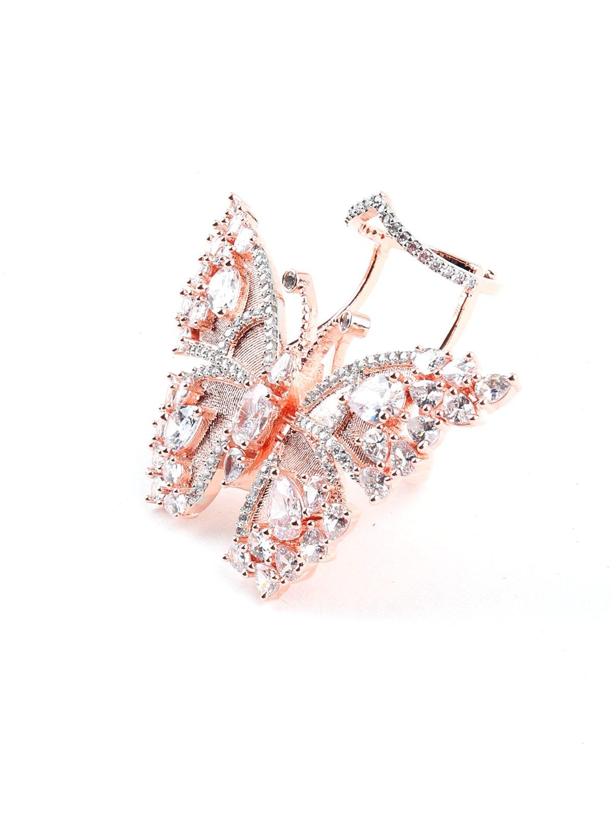 Rose Gold Statement Ring With Rhinestones - Odette