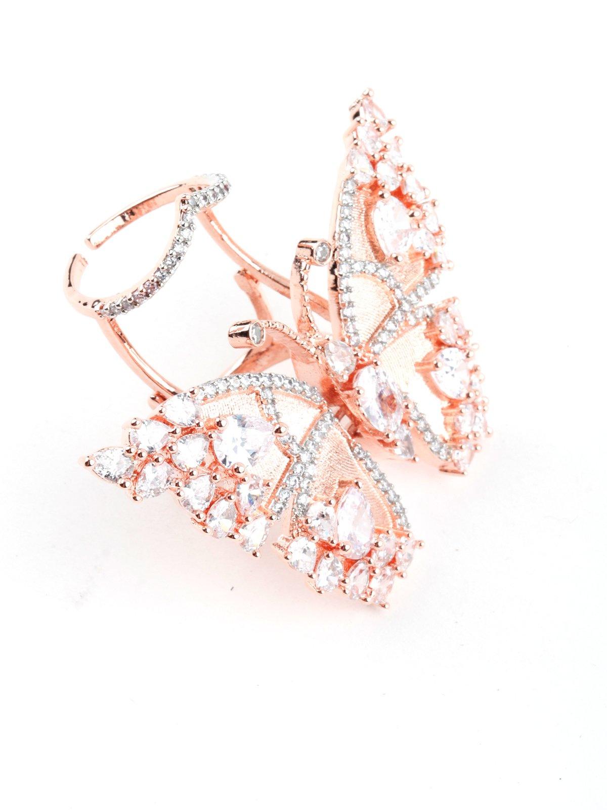 Rose Gold Statement Ring With Rhinestones - Odette