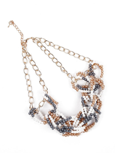 Rose Gold,Black And White Interlinked Beaded Statement Necklace. - Odette