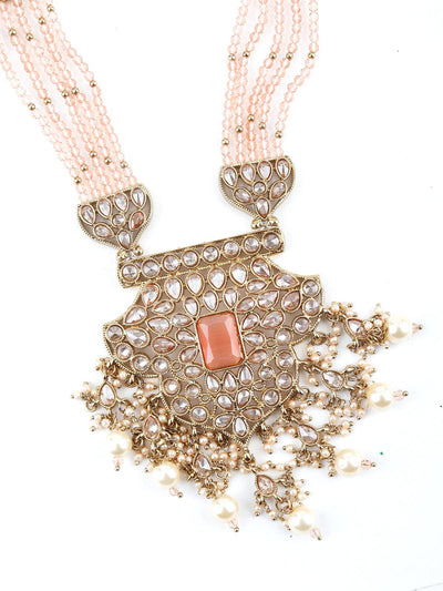 Rose Quartz Kundan Style Necklace Set - Odette