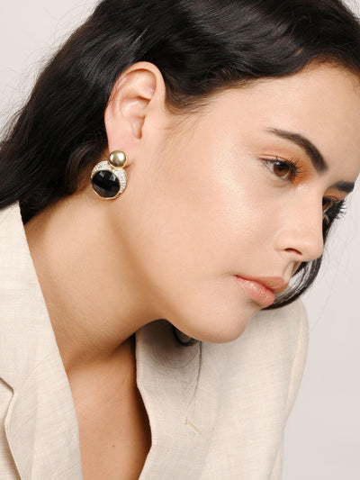 Round Black Crystal Stud Earrings - Odette