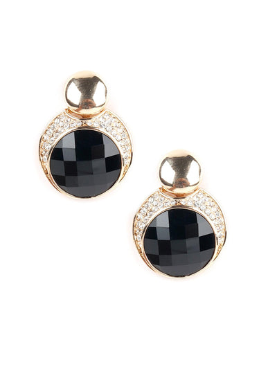 Round Black Crystal Stud Earrings - Odette