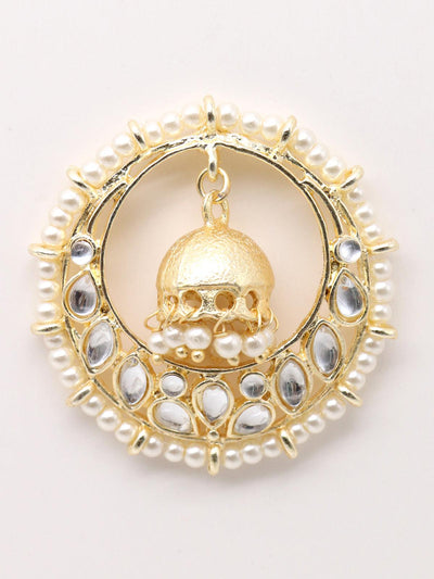 Round gold tone kundan and pearl earrings - Odette