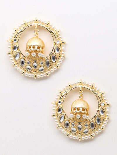 Round gold tone kundan and pearl earrings - Odette