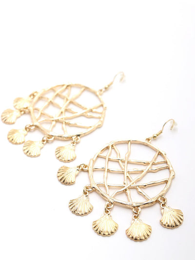 Round Netted Gold Tone Dangle Earrings - Odette