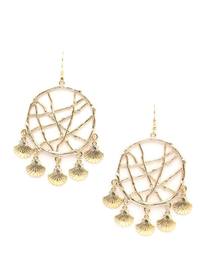 Round Netted Gold Tone Dangle Earrings - Odette