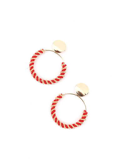 Round Red Beaded Dangle Earrings - Odette