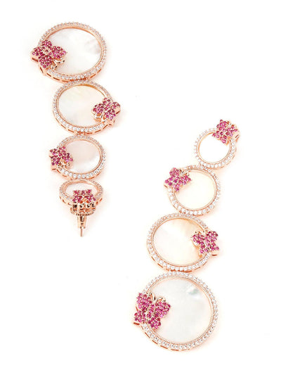 Round Rhinestone Pink Butterfly Earrings - Odette