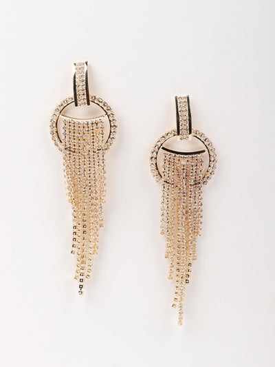 Rounded Crystal Gold Drop Tassel Earrings - Odette
