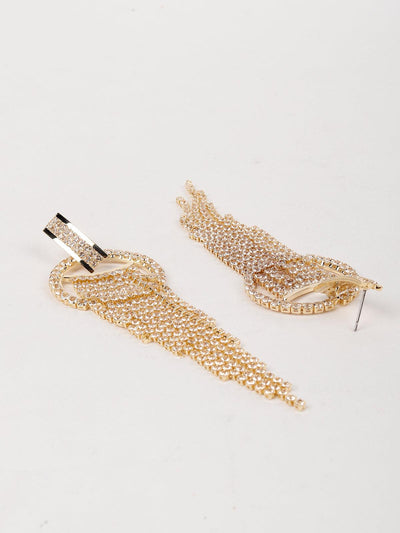 Rounded Crystal Gold Drop Tassel Earrings - Odette
