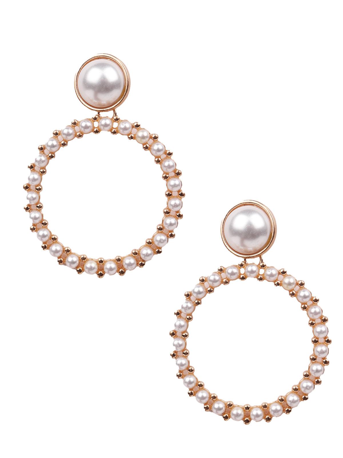 Rounded hoop earrings embellished with artificial pearls - Odette