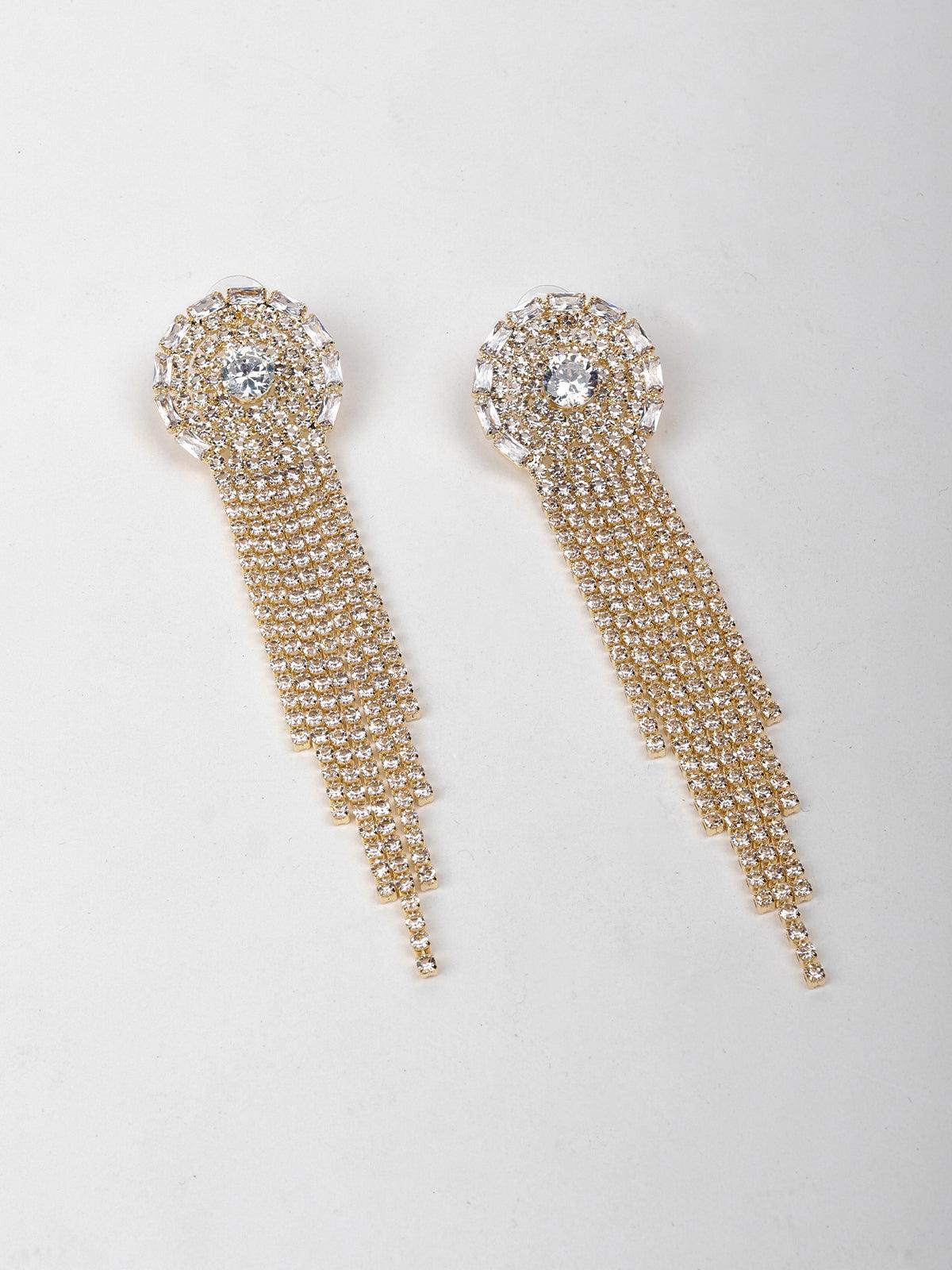 Rounded Tassel Crystal Drop Earrings In Gold-Tone - Odette