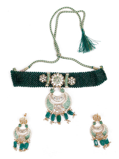 Royal emerald green choker necklace with a gorgeous pendant jewellery set&nbsp; - Odette