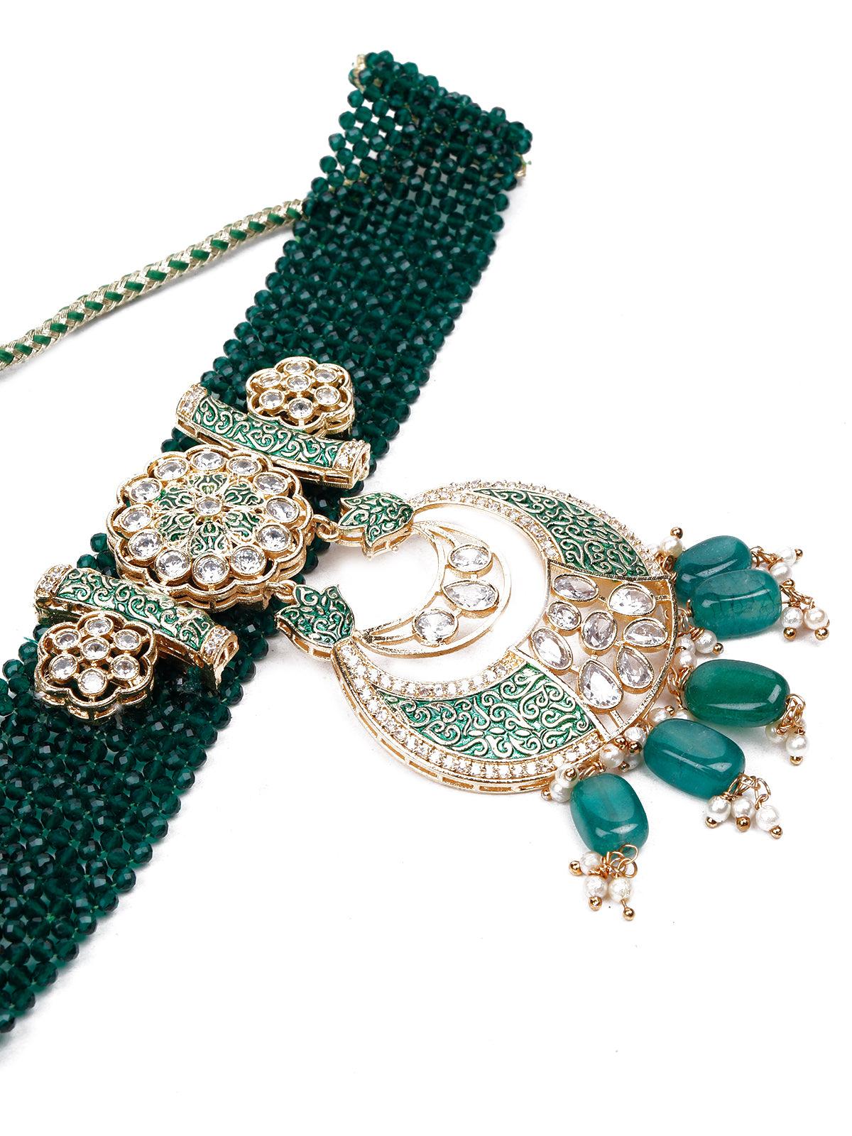 Royal emerald green choker necklace with a gorgeous pendant jewellery set&nbsp; - Odette
