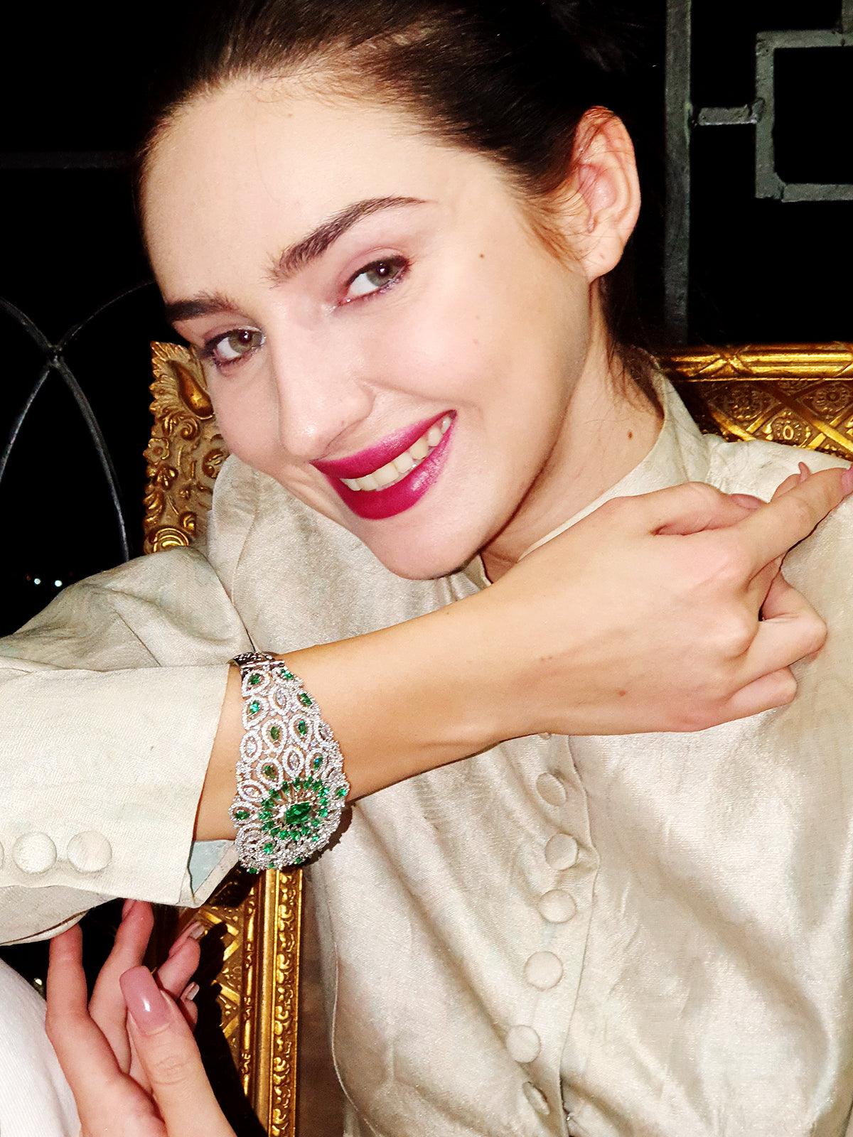 Royal Silver Crystal Studded Bracelet - Odette