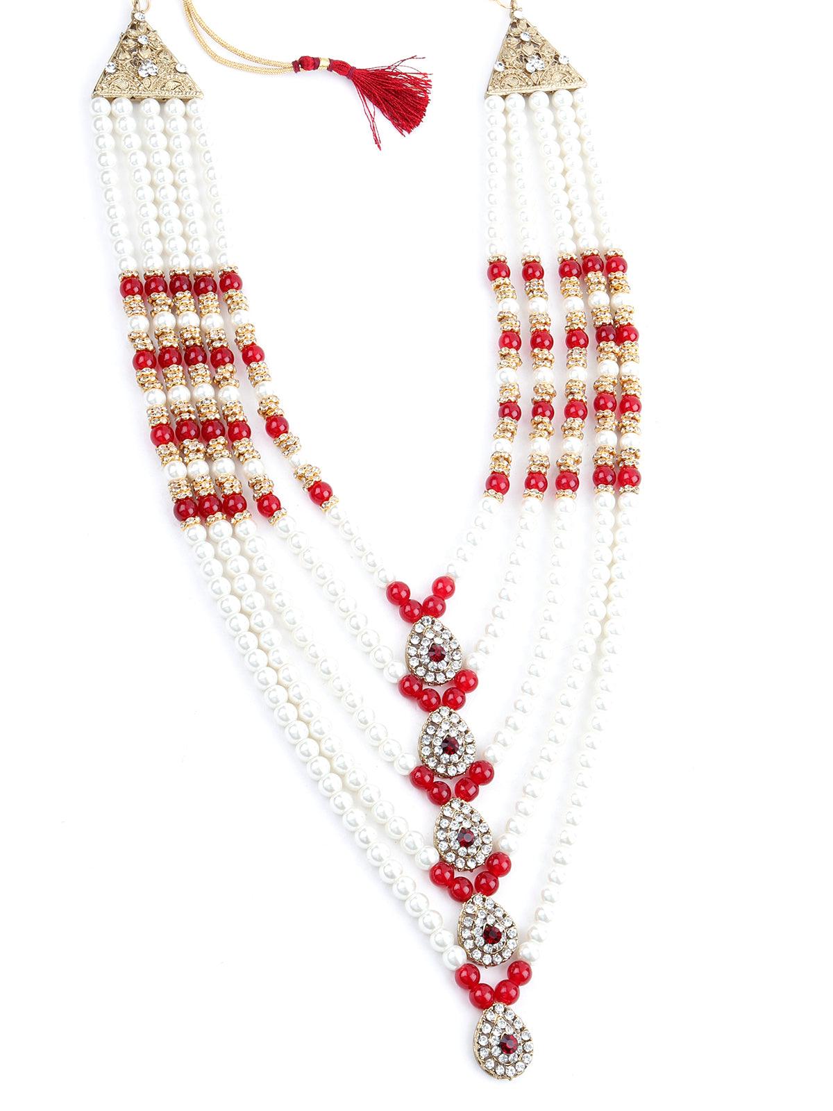 Ruby and White Multi Layered Kundan Necklace - Odette