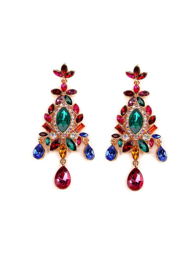 Ruby red gemstone embellished statement earrings - Odette