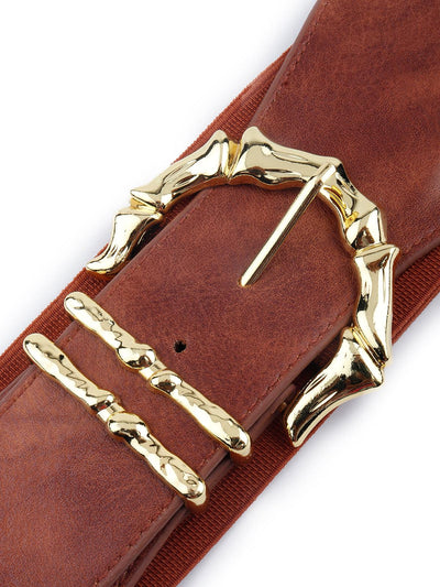 Rust coloured elastic buckle belt for women - Odette