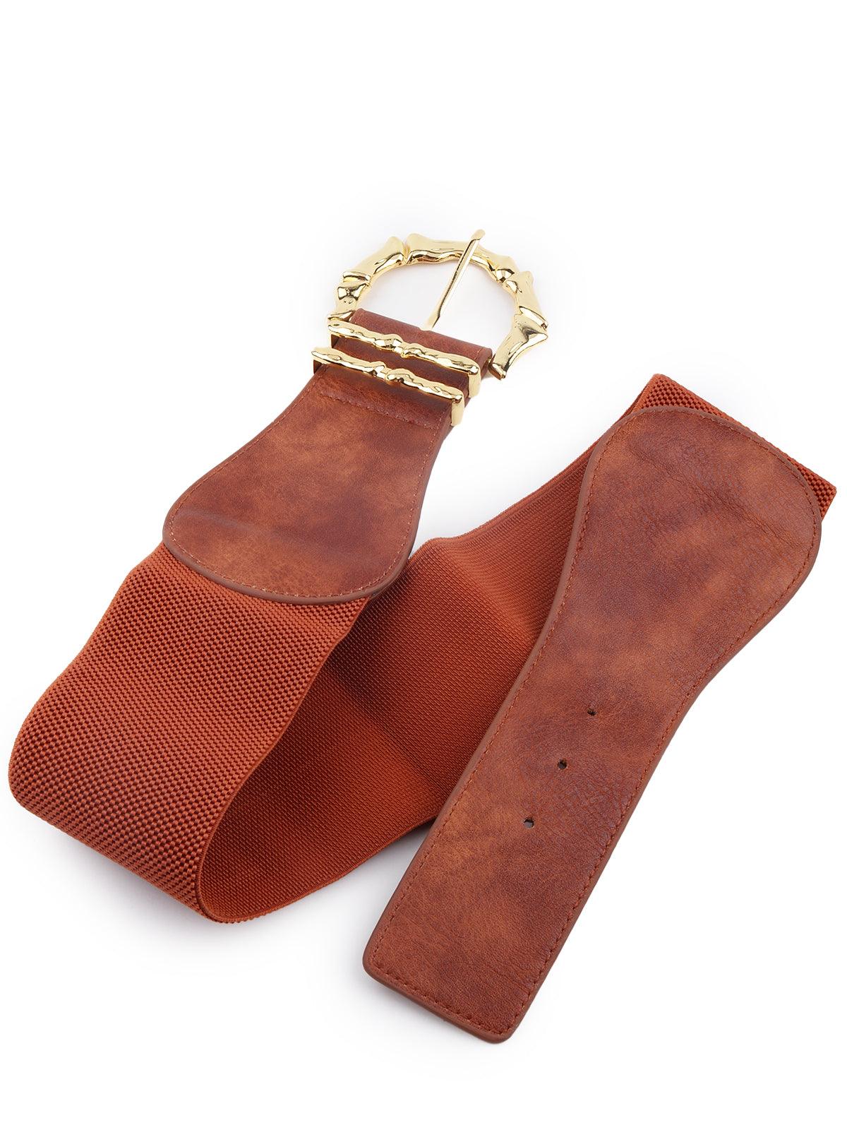 Rust coloured elastic buckle belt for women - Odette