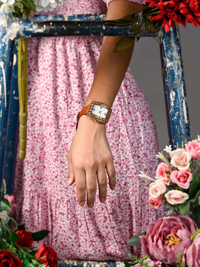 Rust coloured textured wristwatch - Odette