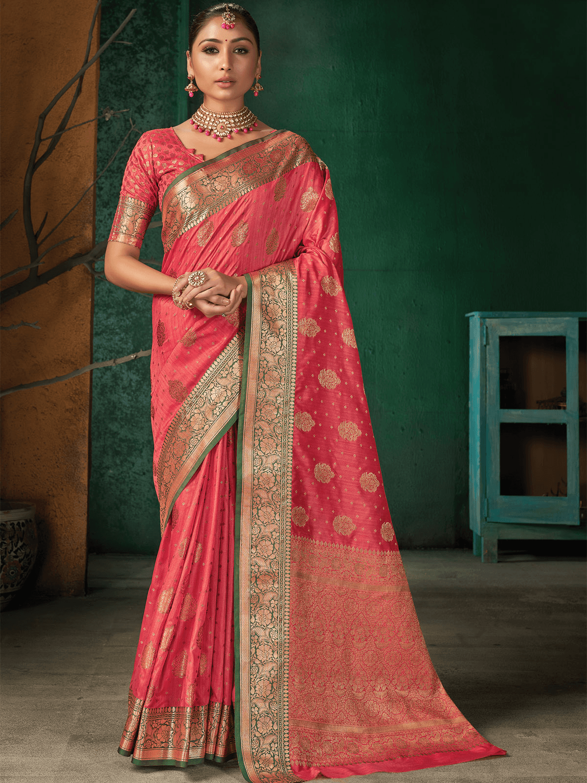 Salmon Silk Heavy Woven Designer Saree - Odette