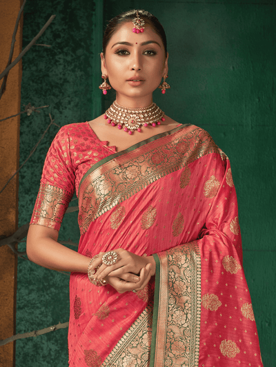 Salmon Silk Heavy Woven Designer Saree - Odette