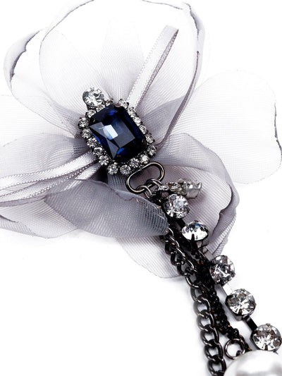 Sapphire Studded With Crystal Floral Brooch - Odette