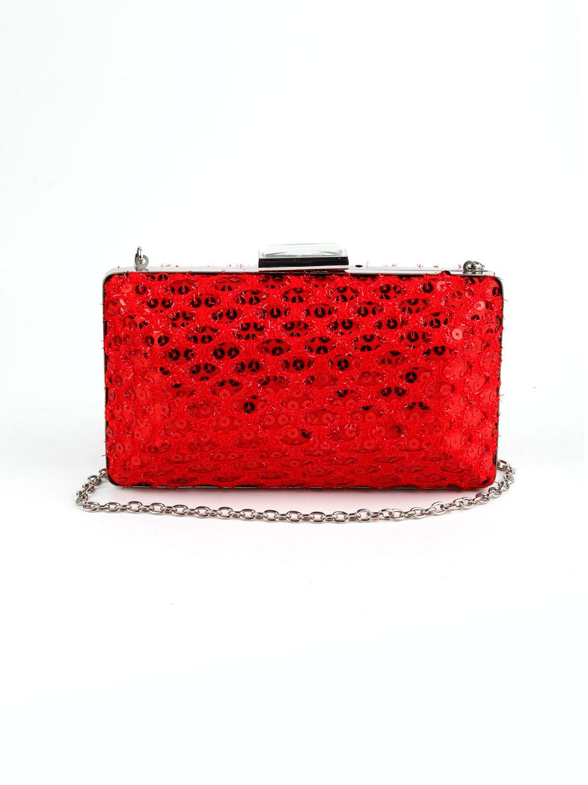 Scarlet Red Sequined Boxy Clutch - Odette