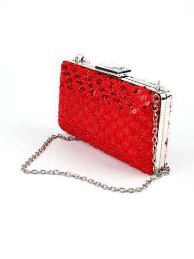 Scarlet Red Sequined Boxy Clutch - Odette