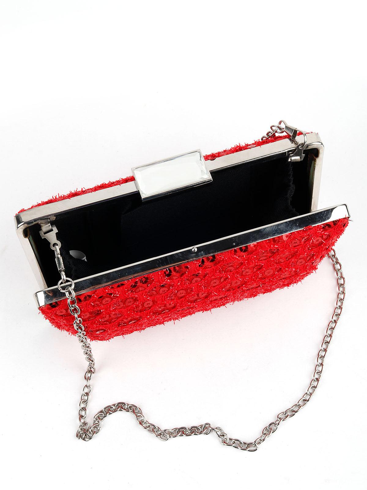 Scarlet Red Sequined Boxy Clutch - Odette