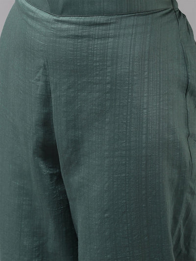 Sea Green Embroidered Straight Kurta Trouser With Dupatta Set - Odette