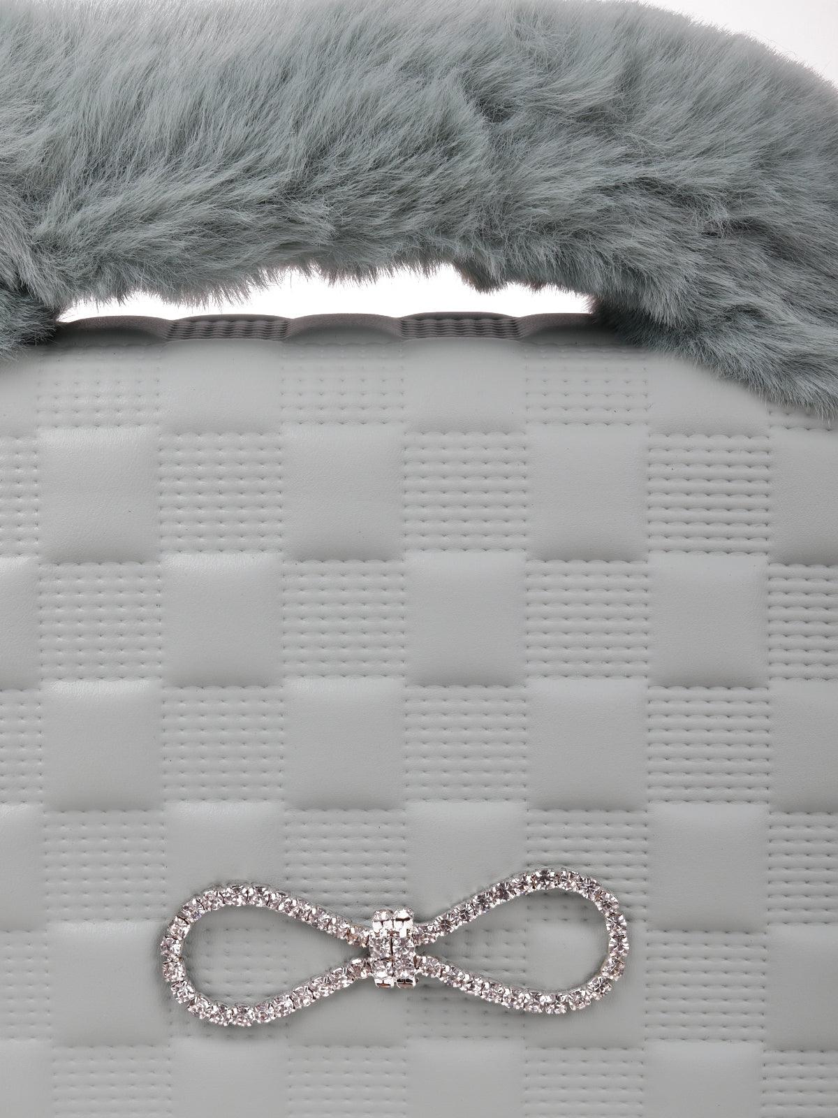 Sea green faux furry handle sling bag - Odette