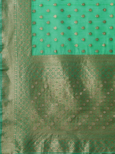 Sea Green Festive Silk Blend Woven Design Saree With Unstitched Blouse - Odette