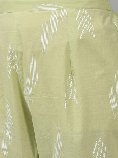 Sea Green Printed A-line Kurta Trouser With Dupatta Set - Odette