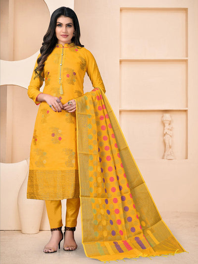 Self Print Yellow Banarasi Jacquard Woven Designer Kurta Set - Odette