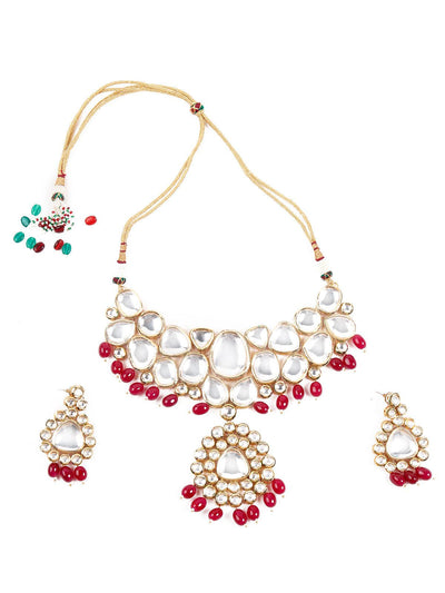 Semi-Precious kundan and Red Mani Necklace Set - Odette