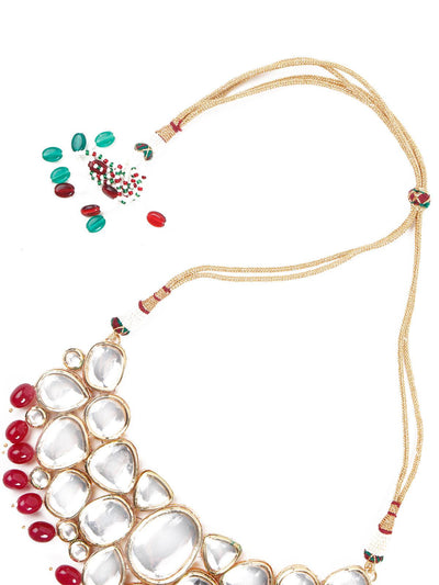Semi-Precious kundan and Red Mani Necklace Set - Odette