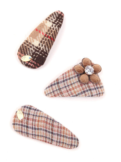 Set of Three Check Hair Clips - Odette