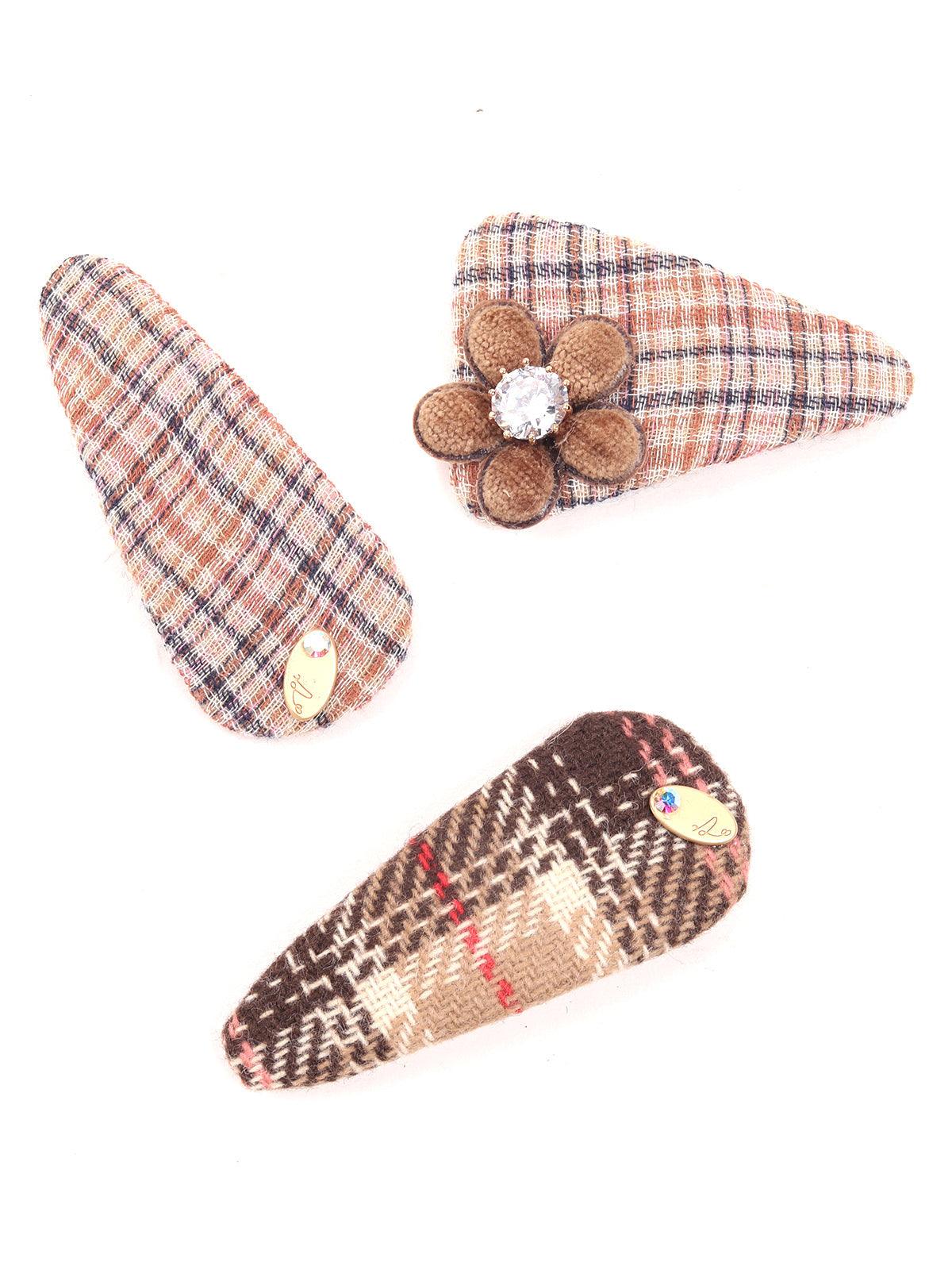 Set of Three Check Hair Clips - Odette