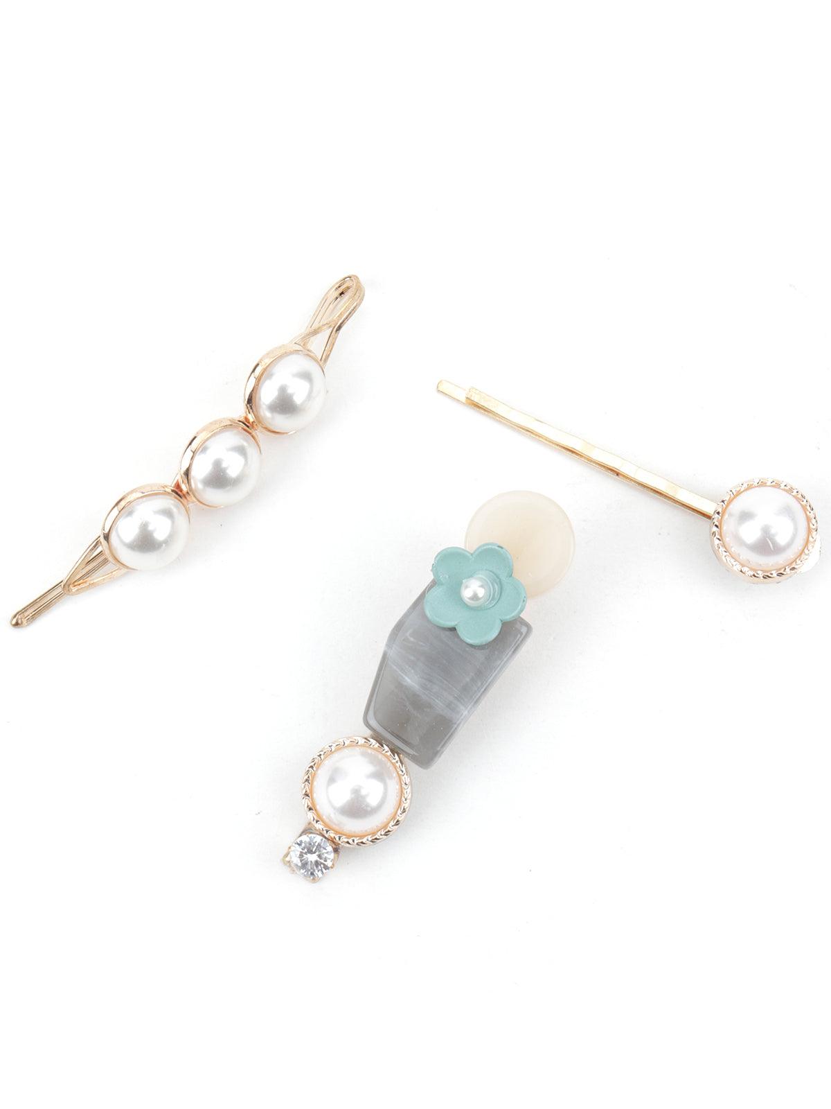 Set of Three Pearly Magnificient Hair Clips - Odette