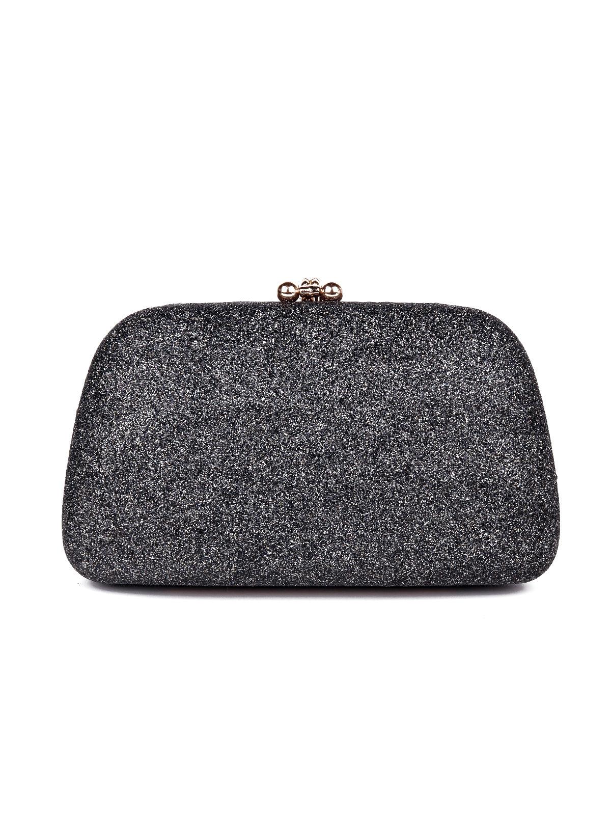 Shimmering smoke grey floral studded clutch/sling bag - Odette
