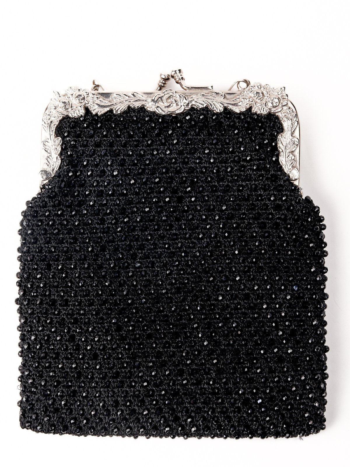 Shining black,floral border sling bag - Odette